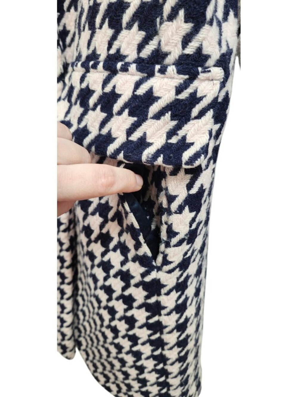 Kate Spade New York Houndstooth Coat Womens M Wool Blend Navy Ivory Button Front - Picture 7 of 16
